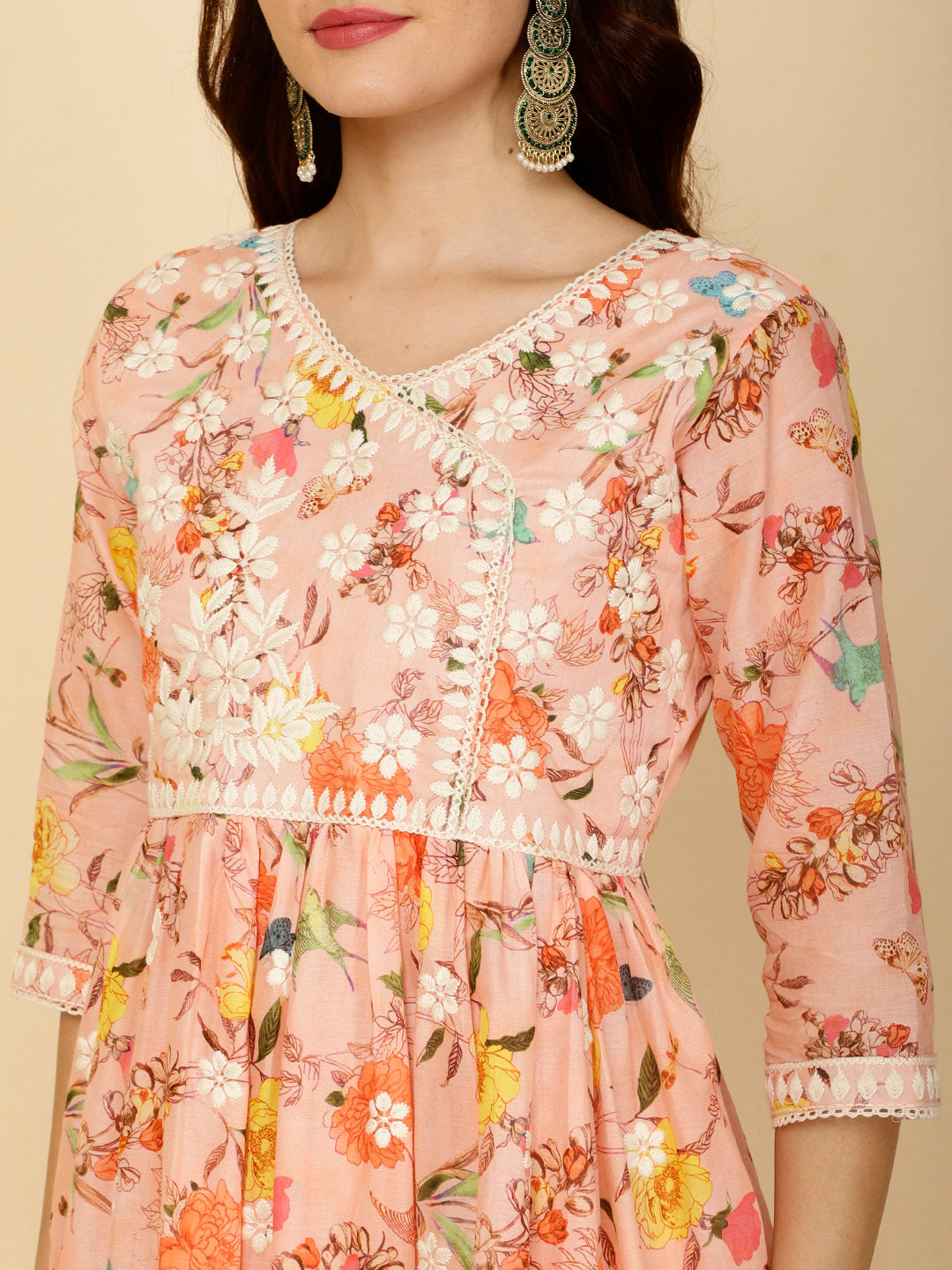 Chikankari &amp; Floral Printed Cotton Kurti