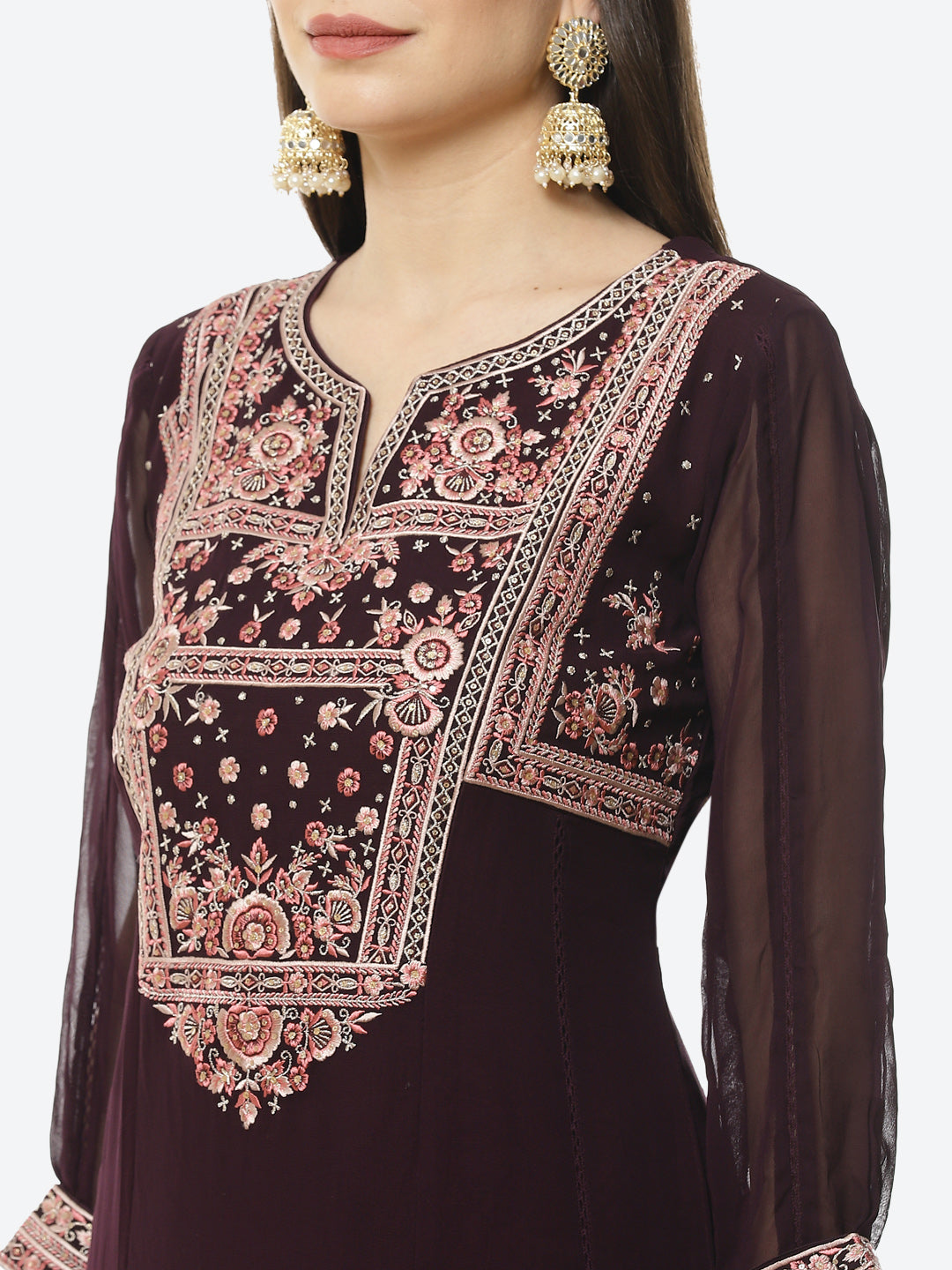 Embroidered Georgette Stitched Salwar Kameez With Net Dupatta