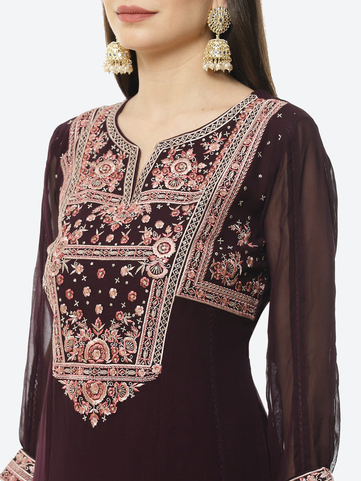 Embroidered Georgette Stitched Salwar Kameez With Net Dupatta