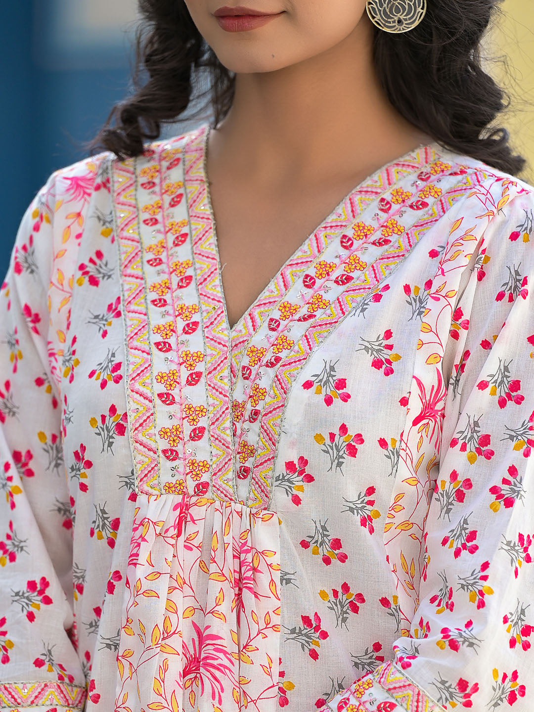 Printed Cotton Kurta With Pants &amp; Dupatta
