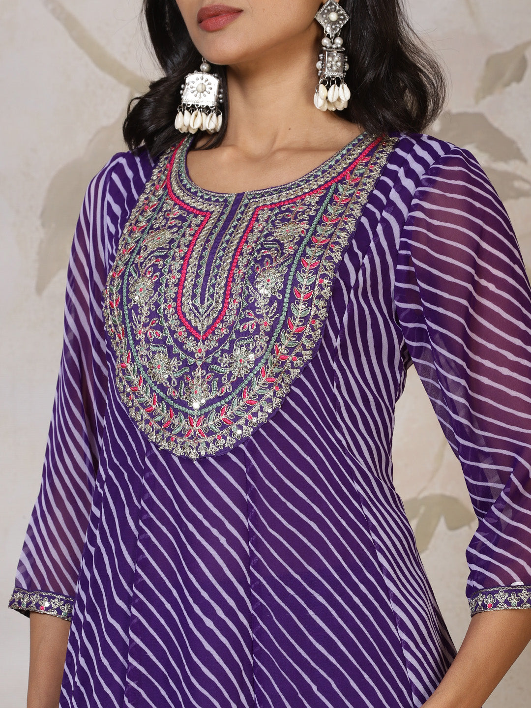 Embroidered Georgette Kurta With Pants &amp; Dupatta