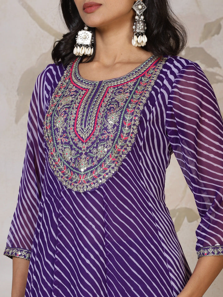 Embroidered Georgette Kurta With Pants &amp; Dupatta