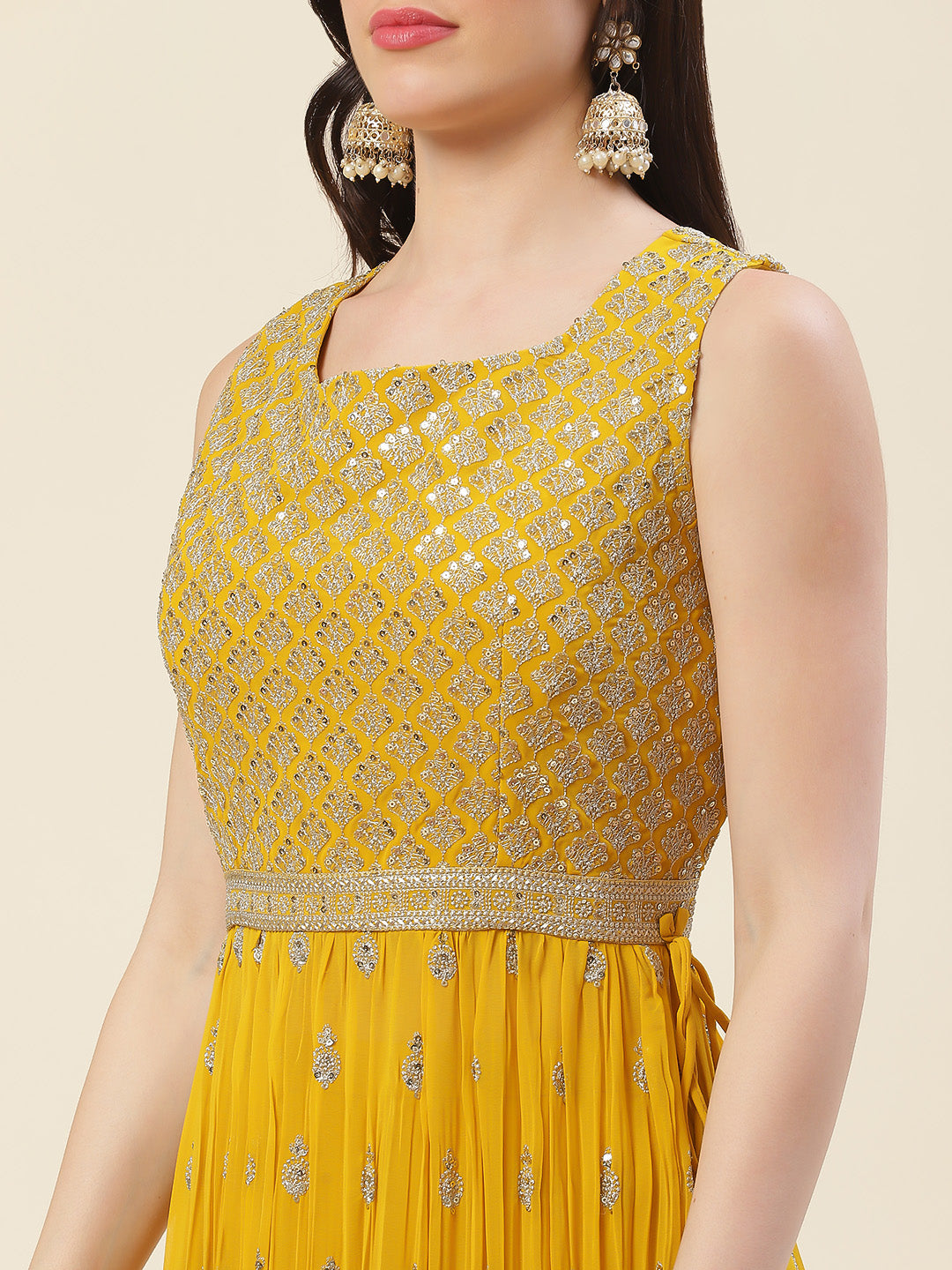 Sequin Embroidered Georgette Kurta With Palazzo &amp; Dupatta