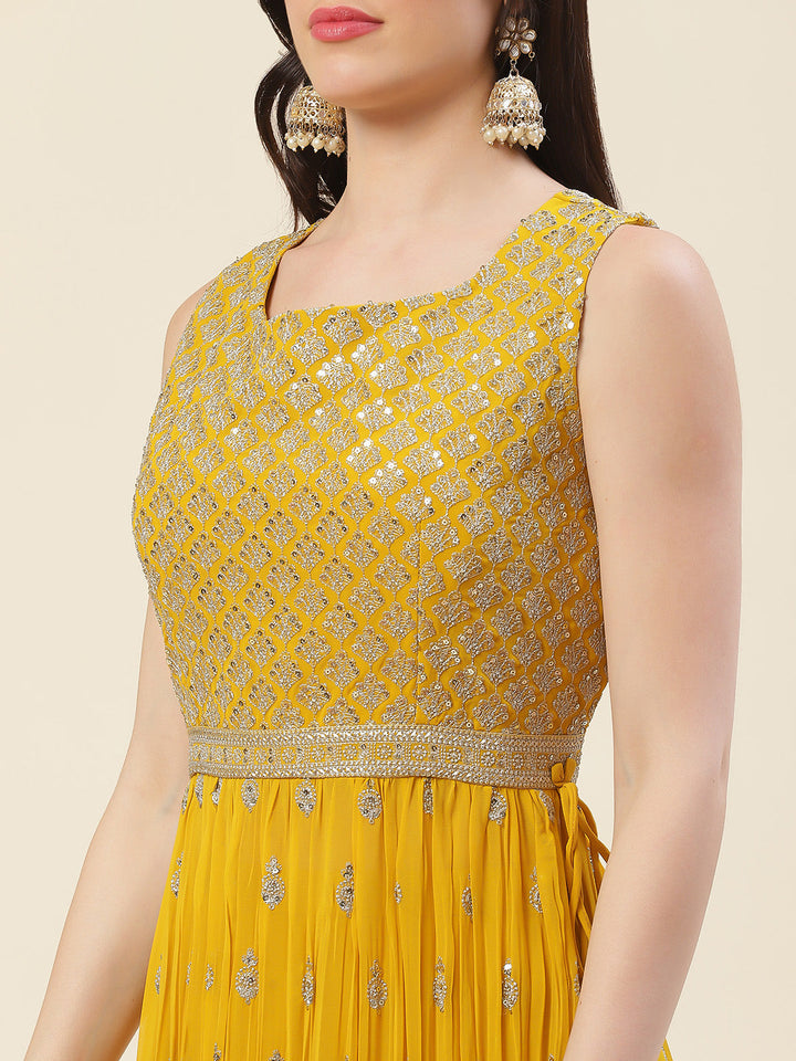 Sequin Embroidered Georgette Kurta With Palazzo &amp; Dupatta