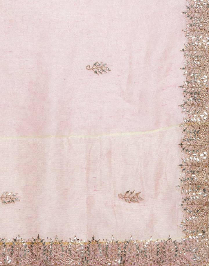 MBZ Meena Bazaar-Pink Cotton Linen Saree