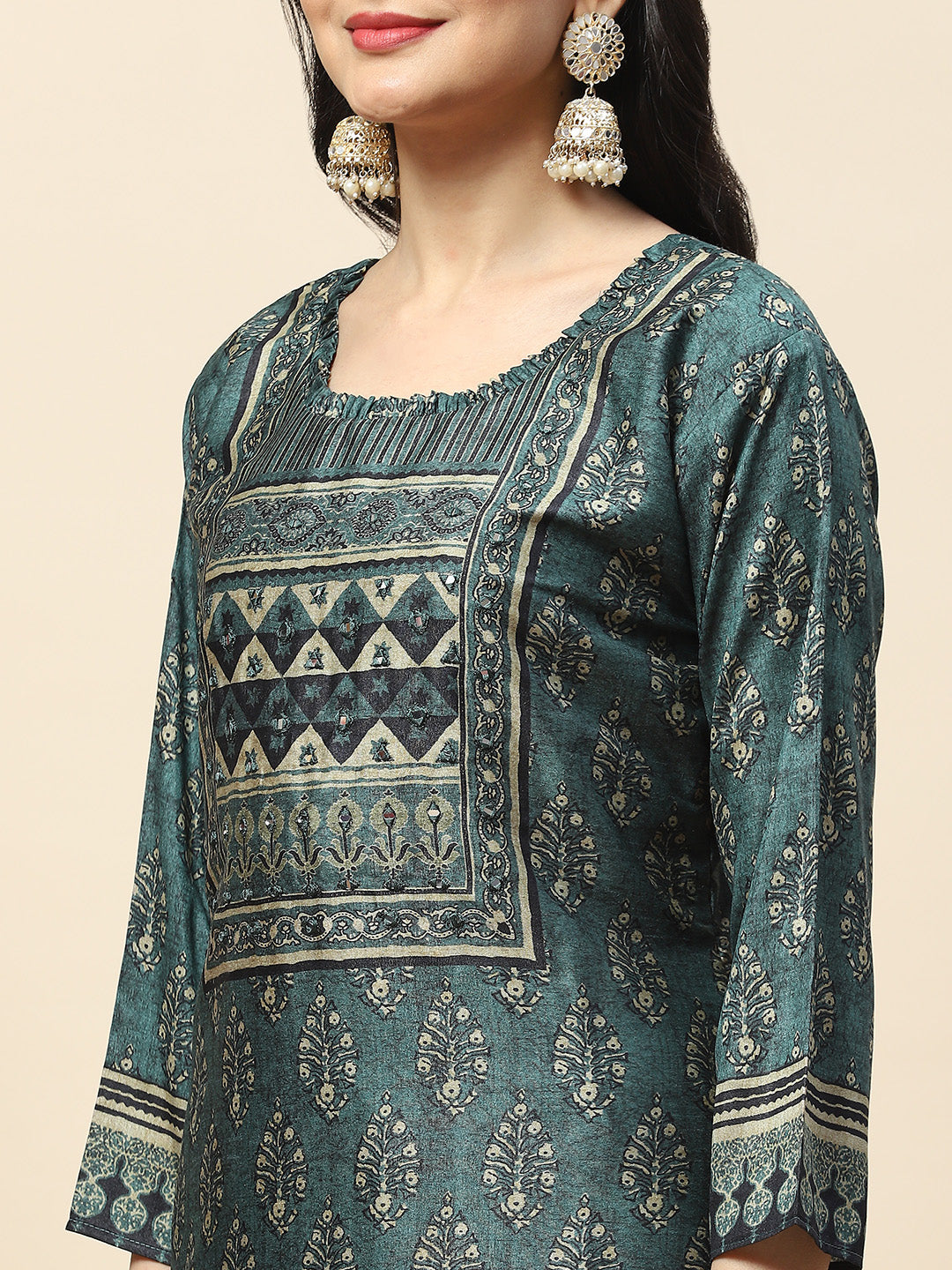 Printed Tussar Kurta with Pants &amp; Dupatta