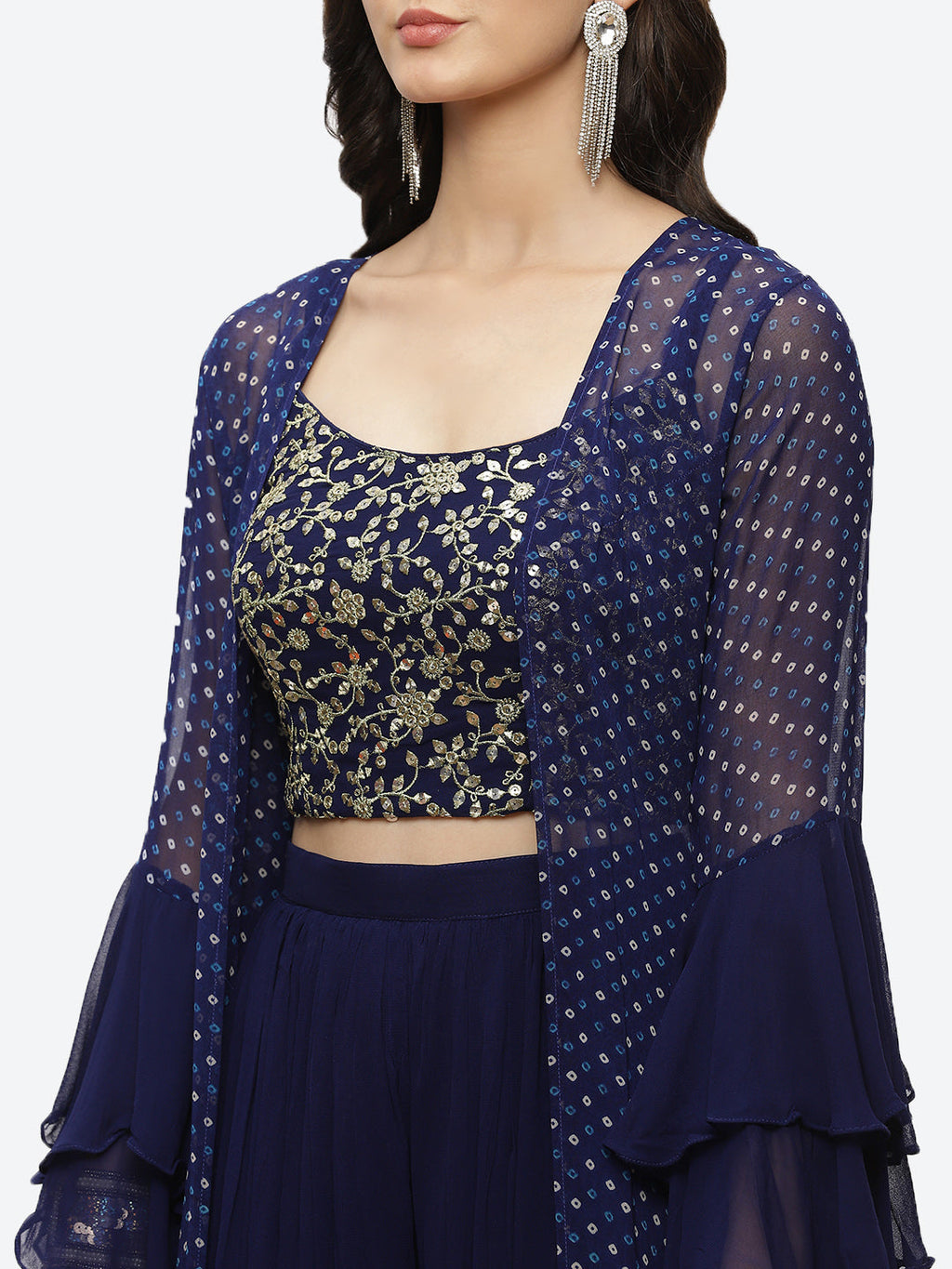Bandhani Printed Georgette Choli With Jacket & Palazzo