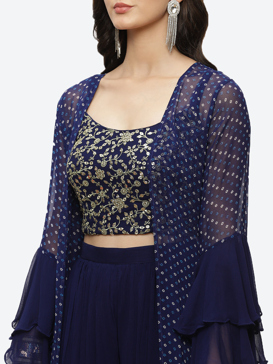 Bandhani Printed Georgette Choli With Jacket &amp; Palazzo