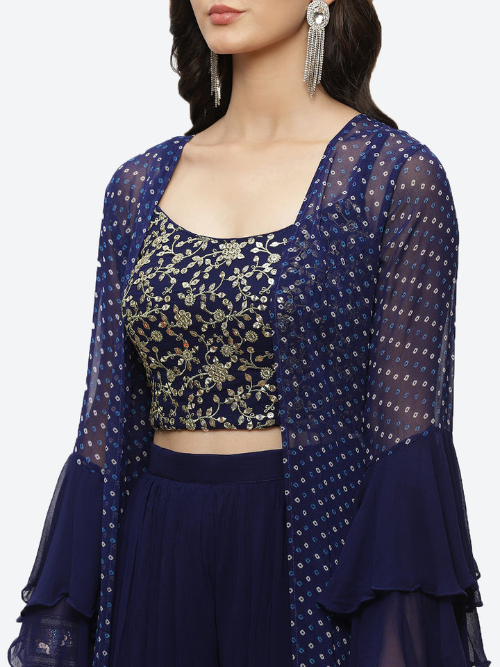 Bandhani Printed Georgette Choli With Jacket &amp; Palazzo