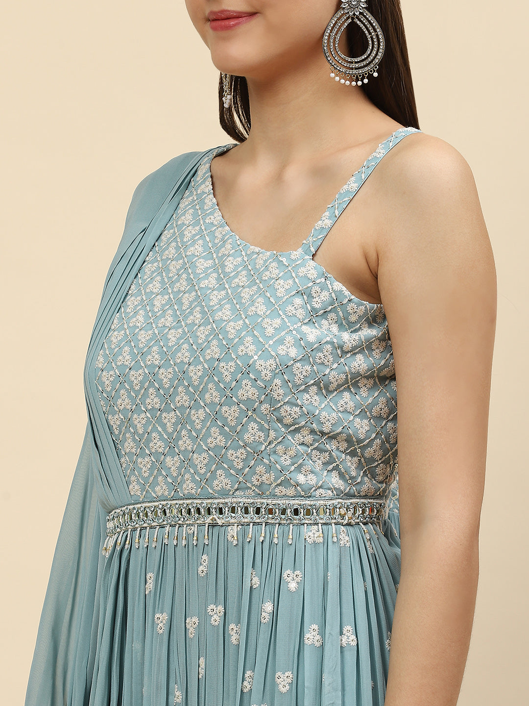 Resham Booti Georgette Gown Dress