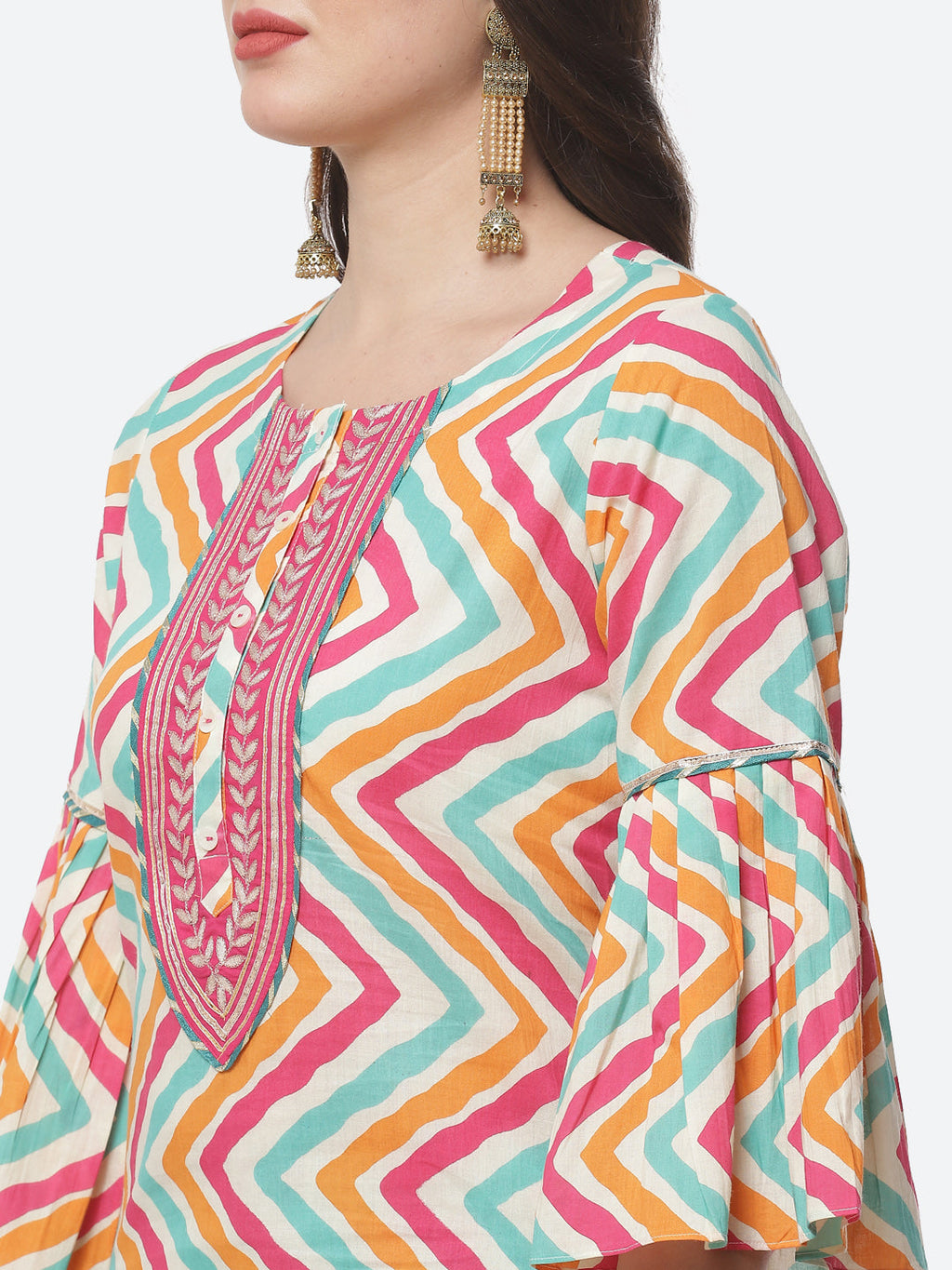 Leheriya Printed Gota Work Cotton Kurti With Sharara