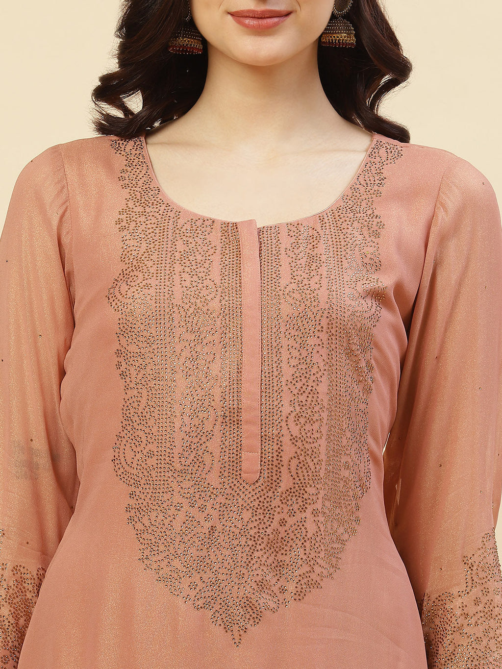 Embroidered Georgette Kurti With Palazzo And Dupatta