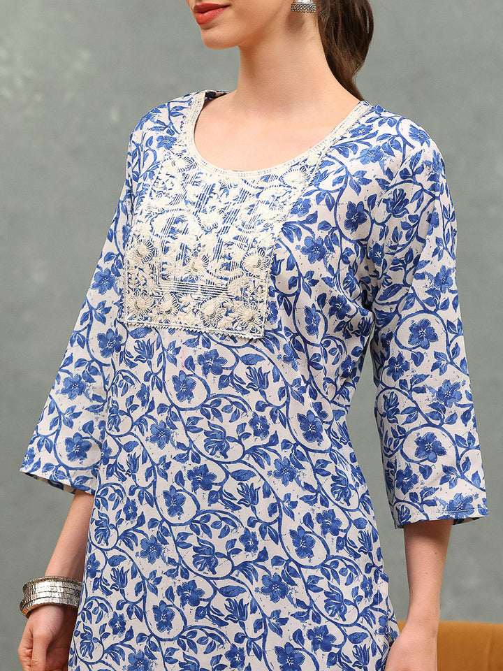 Printed Cotton Blend Kurta With Pants &amp; Dupatta