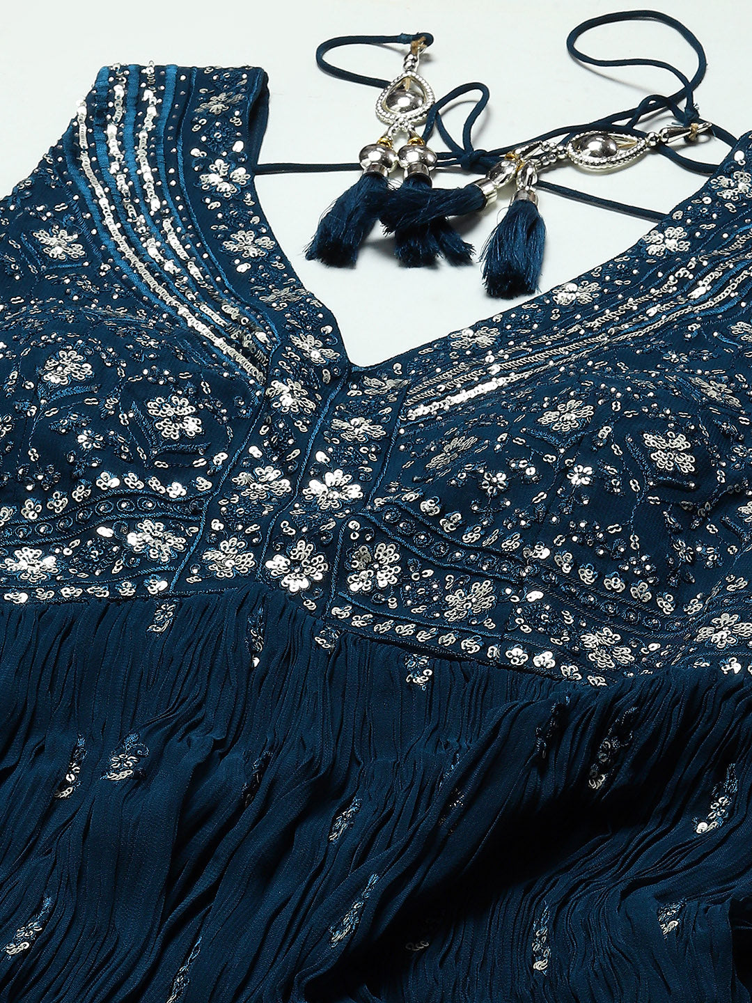 Sequin Embroidery Georgette Kurta With Palazzo &amp; Dupatta