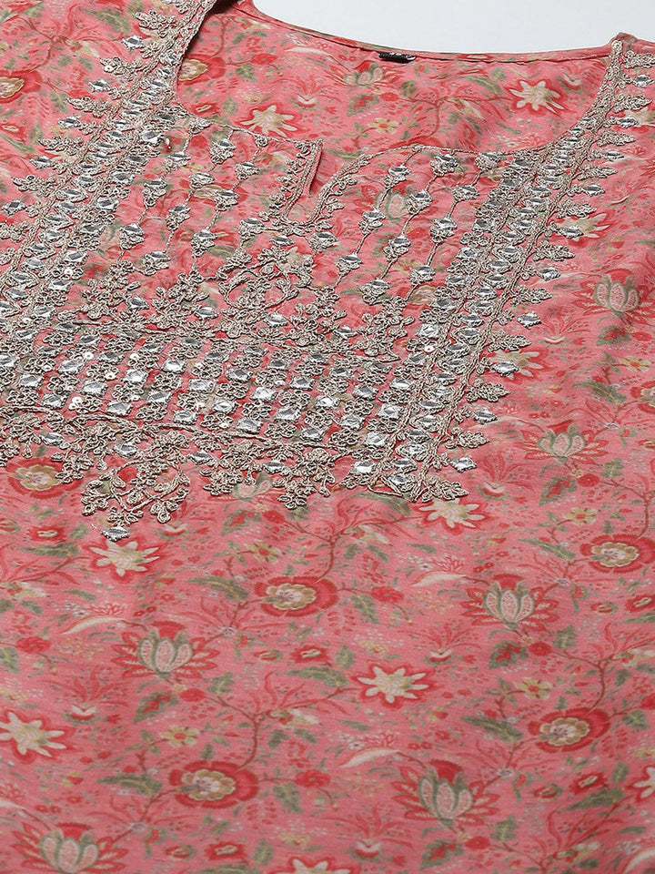 Printed Chanderi Kurta With Pants