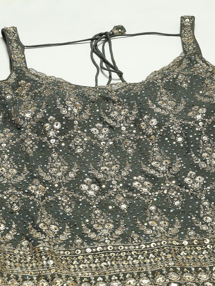 Sequence Embroidered Georgette Choli With Lehenga &amp; Dupatta