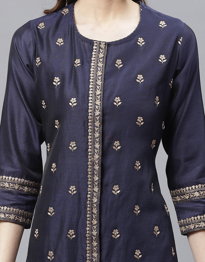 Straight Cotton Chanderi Kurta With Plazzo