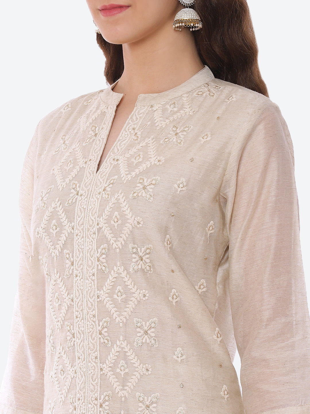 Embroidered Chanderi Kurta With Pant