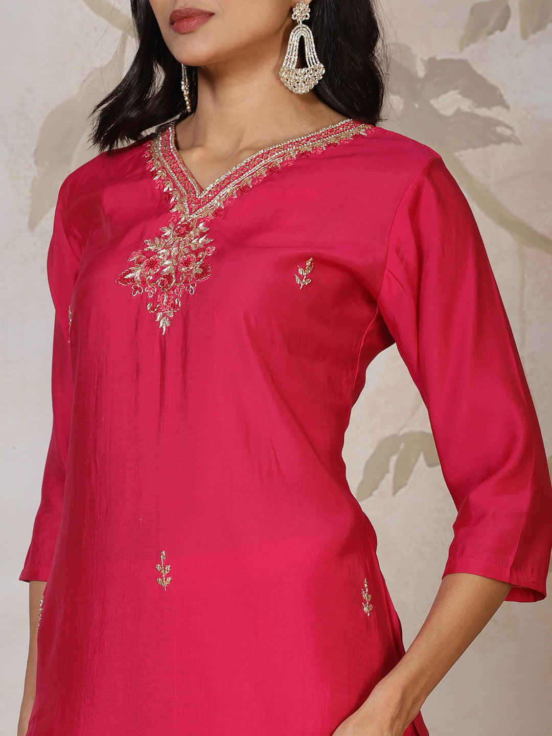 Embroidered Cotton Blend Kurta With Pants &amp; Dupatta