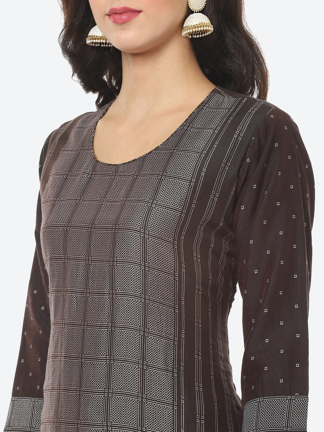 Checked Printed Chanderi Kurta With Pant