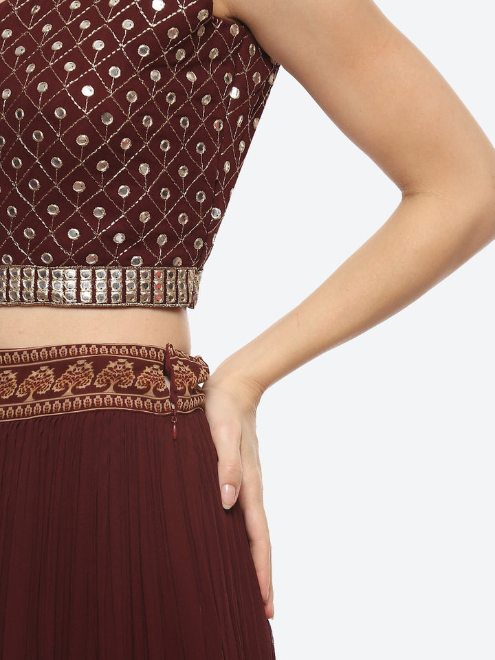 Resham Embroidered Georgette Choli Jacket With Lehenga &amp; Dupatta