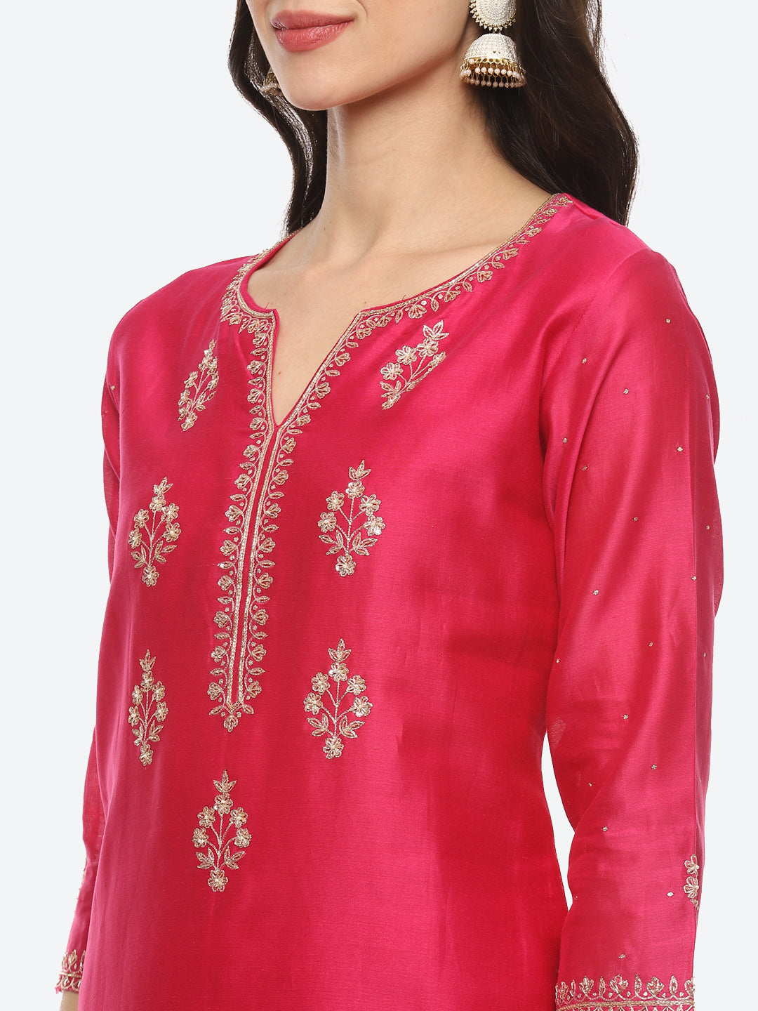 Neck Embroidered Booti Handloom Kurta With Pant