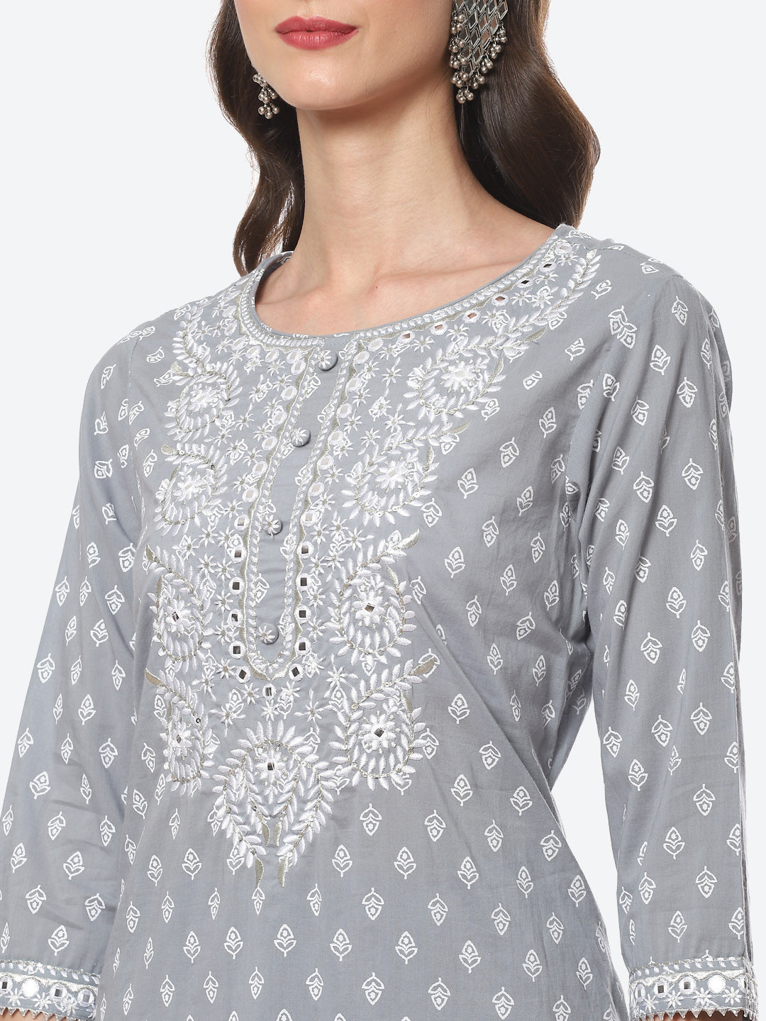 Resham Work Printed Cotton Kurta With Palazzo