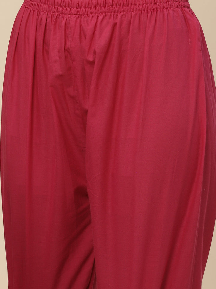 Zari Neck Embroidered Chanderi Kurta With Pants &amp; Dupatta