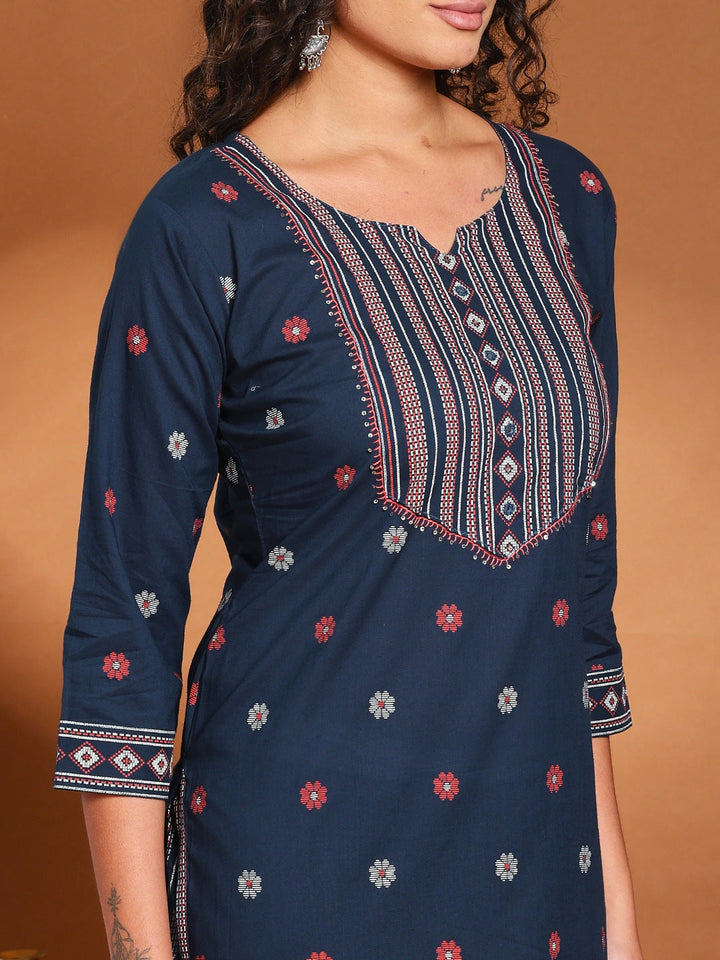 Printed Cotton Blend Kurta With Pant