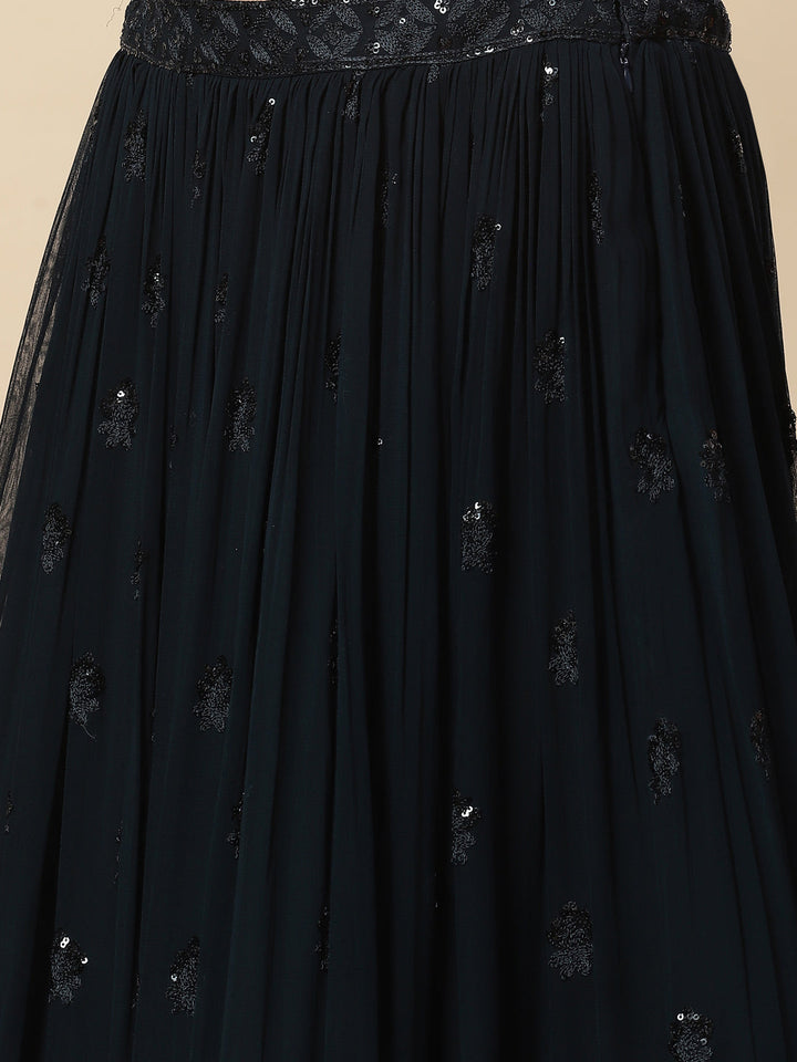 Sequin Embroidered Georgette Choli With Lehenga &amp; Net Dupatta