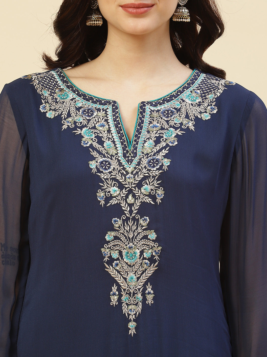 Embroidered Georgette Kurti With Palazzo And Dupatta