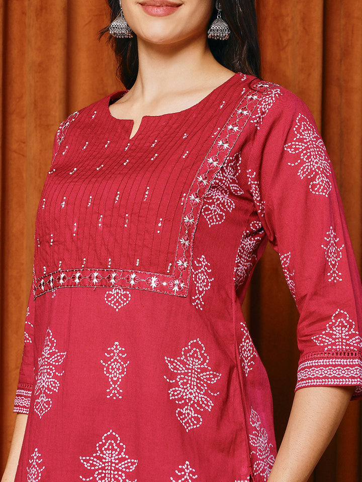 Printed Cotton Blend Kurta With Pants &amp; Dupatta