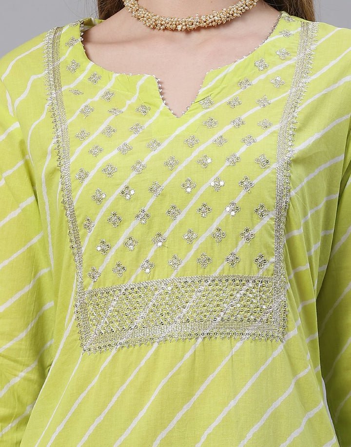 Embroidered Yoke Cotton Printed Kurti Pant Set