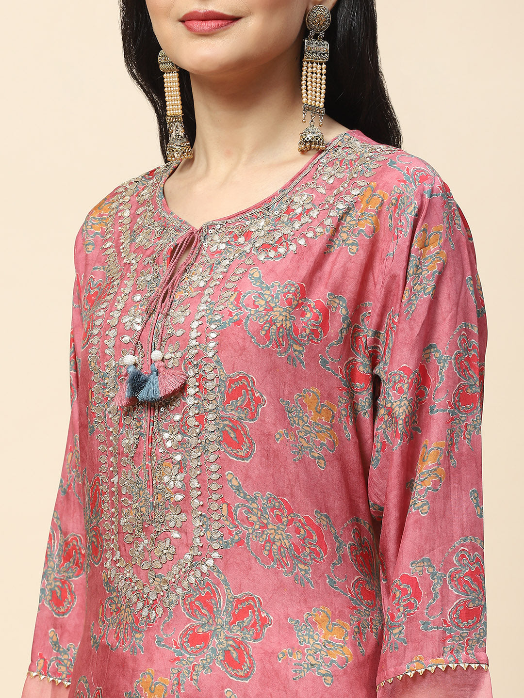 Printed With Yoke Embroidered Muslin Kurta