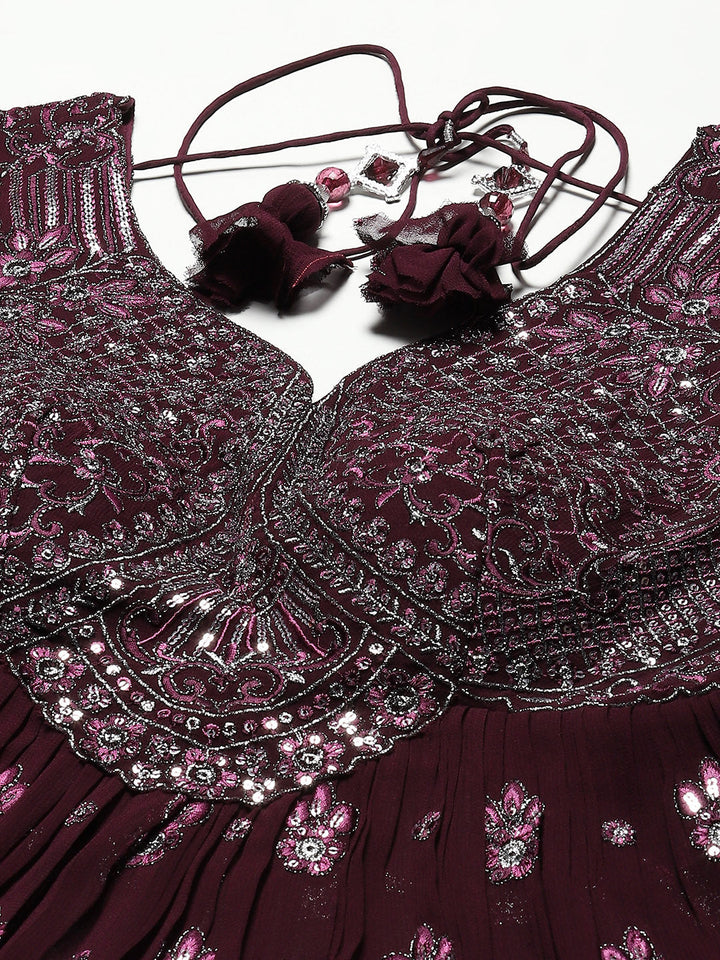 Sequin Zari Embroidered Georgette Choli With Lehenga &amp; Dupatta