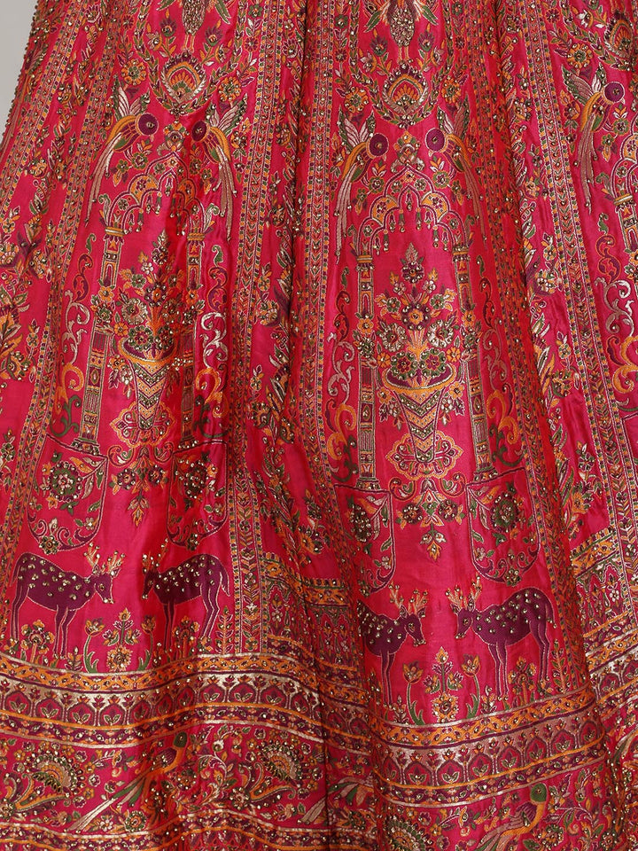Rajasthani Folk Motif Unstitched Lehenga Choli with Narrative Borders