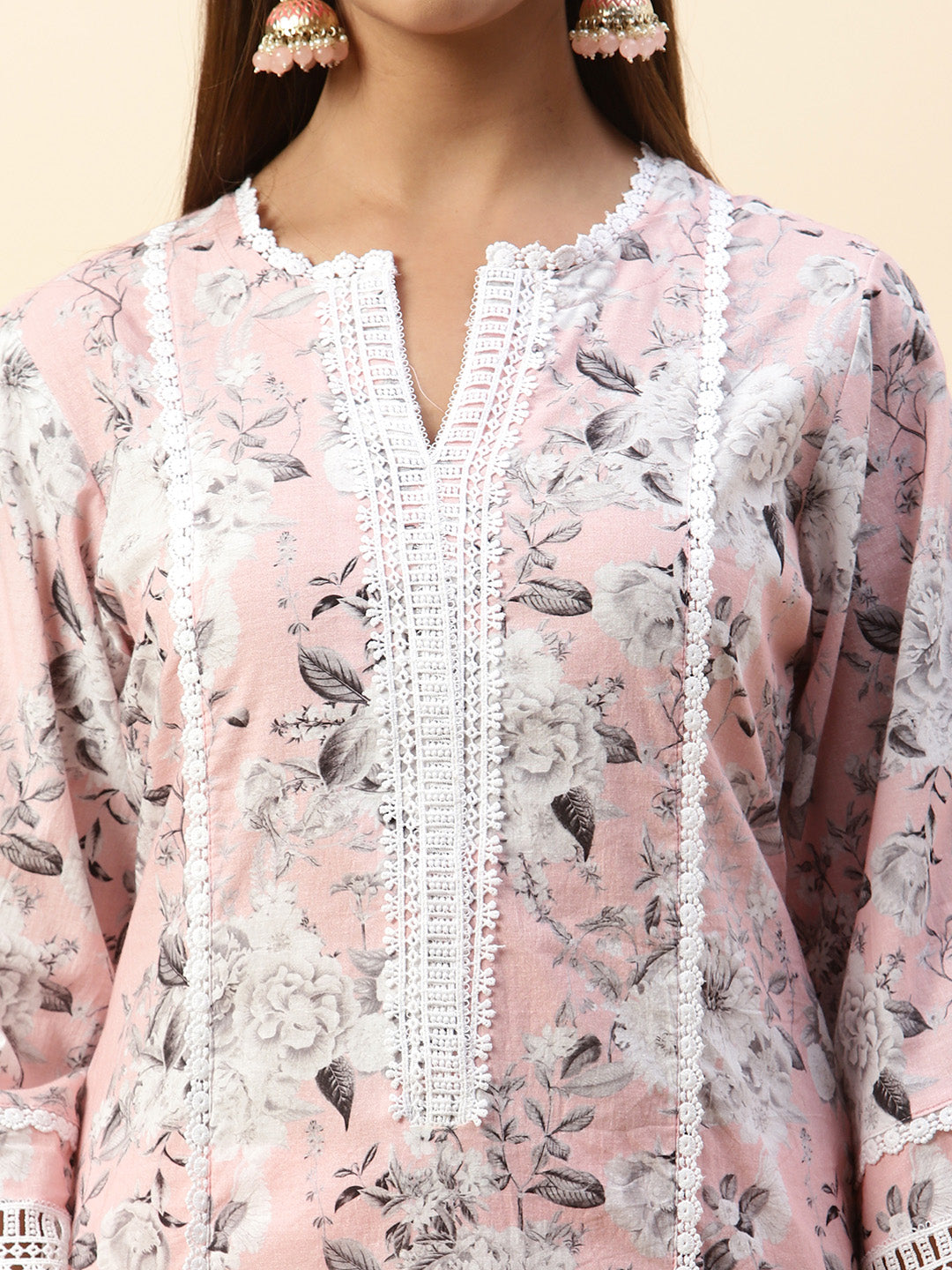 Floral Printed Cotton Kurta With Pants