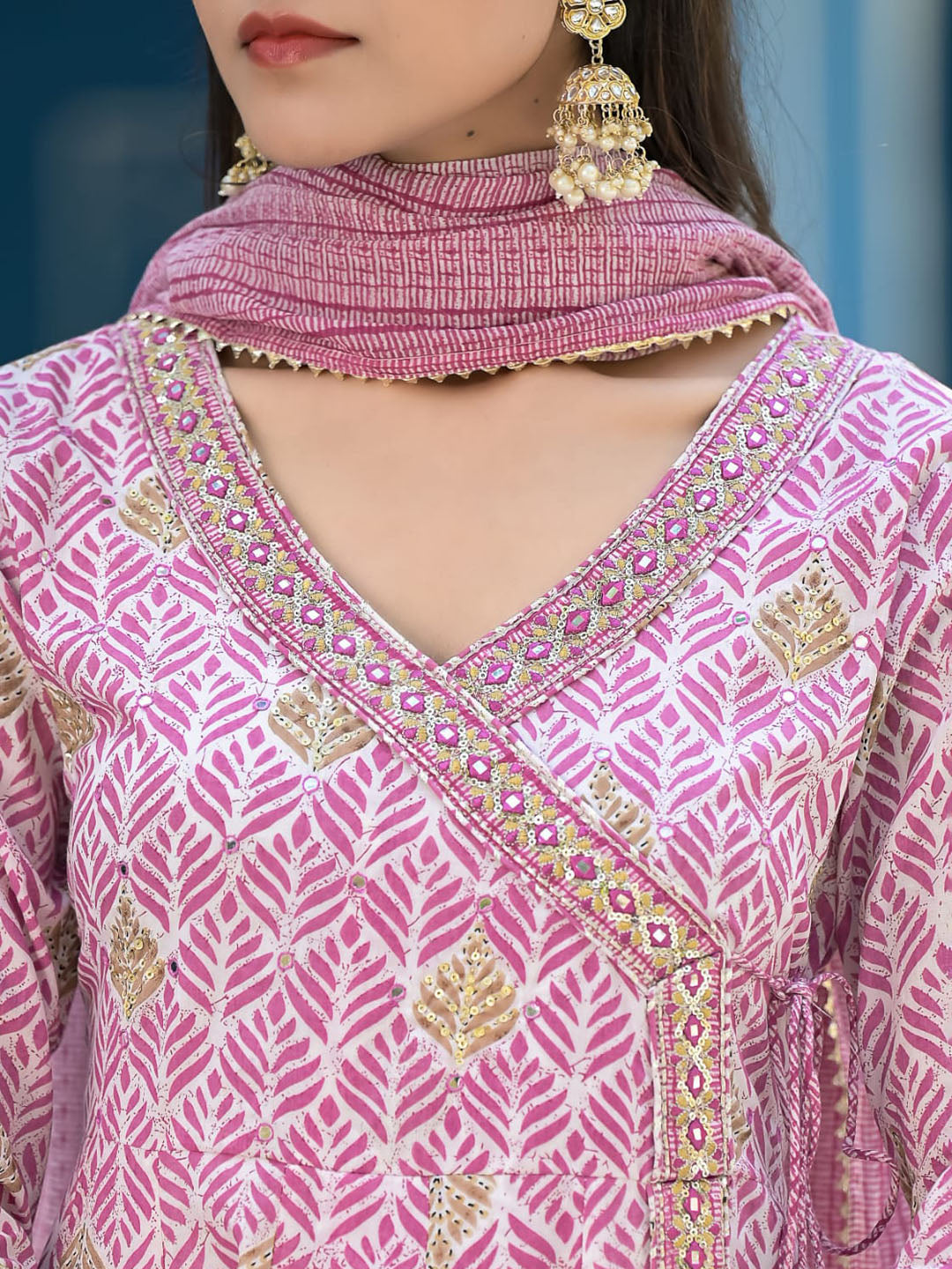 Printed Cotton Kurta With Pants &amp; Dupatta