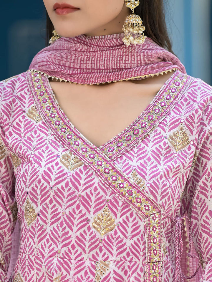 Printed Cotton Kurta With Pants &amp; Dupatta
