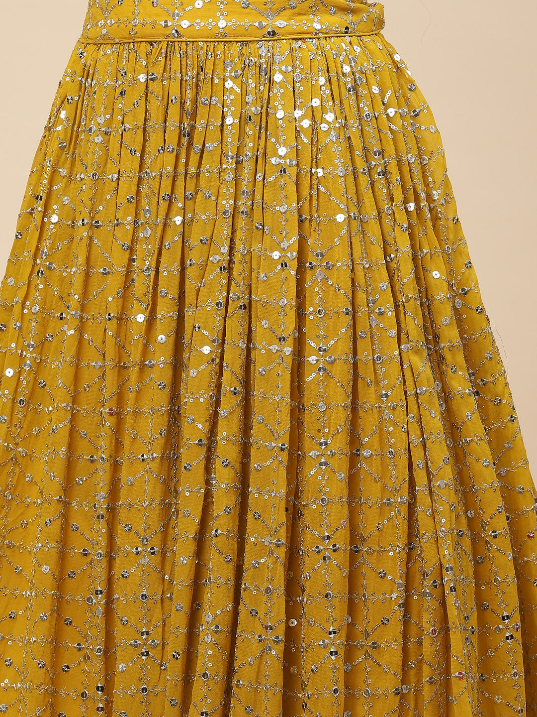 Sequin Embroidered Georgette Choli With Lehenga &amp; Dupatta