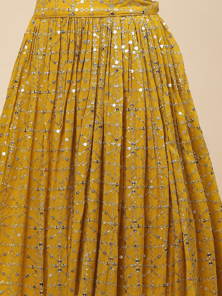 Sequin Embroidered Georgette Choli With Lehenga &amp; Dupatta