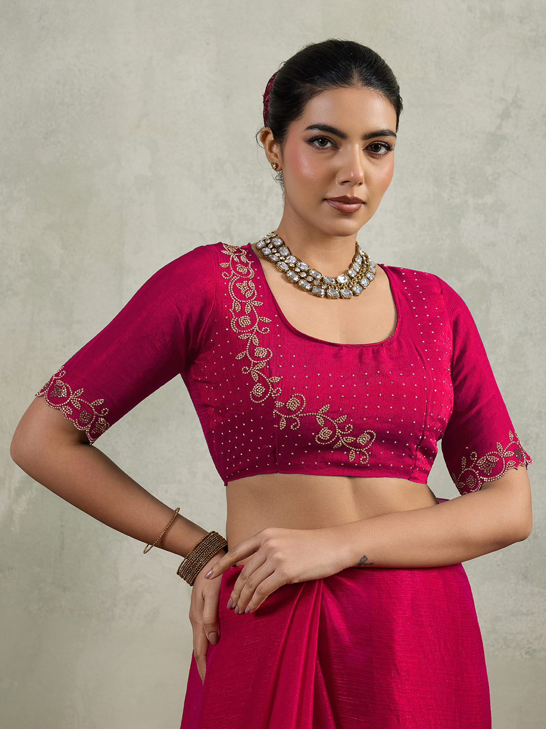 Embroidered Satin Saree