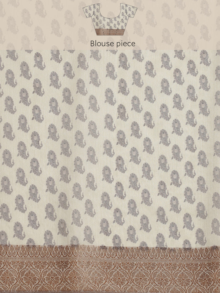 Printed Banarasi Border Pallu Cotton Saree