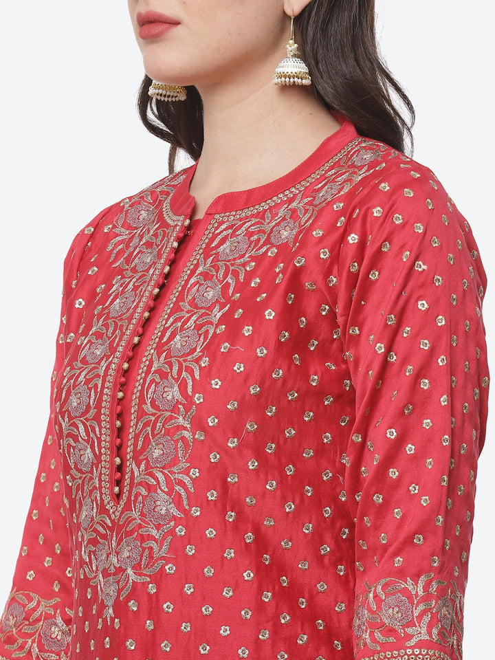 Embroidered Cotton Chanderi Stitched Salwar Kameez With Embroidered Dupatta