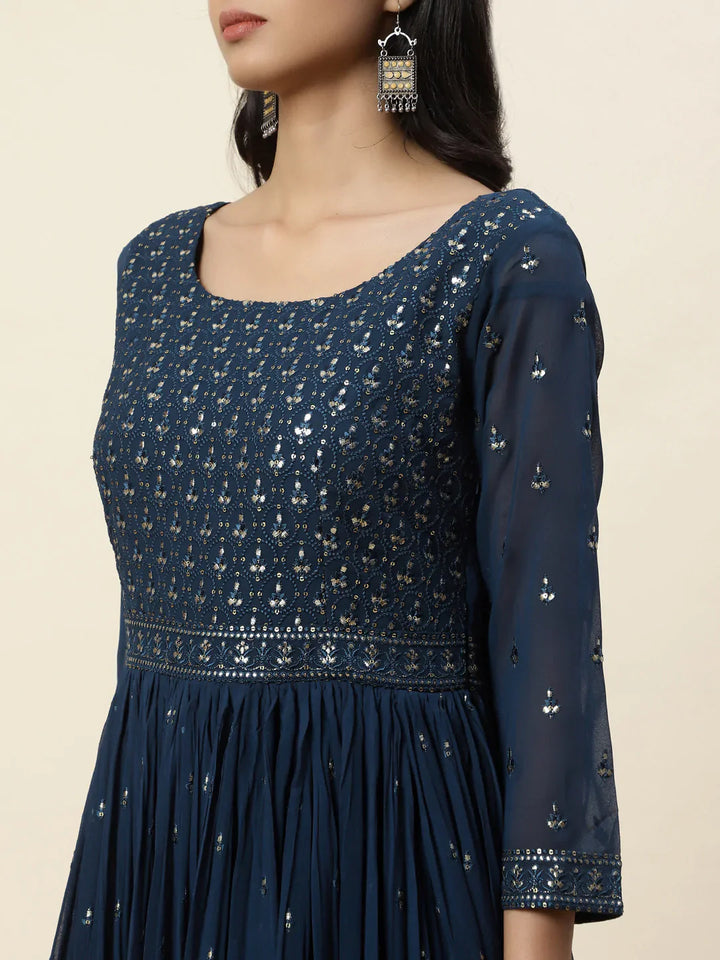 Resham Sequin Embroidered Georgette Kurta With Palazzo &amp; Dupatta