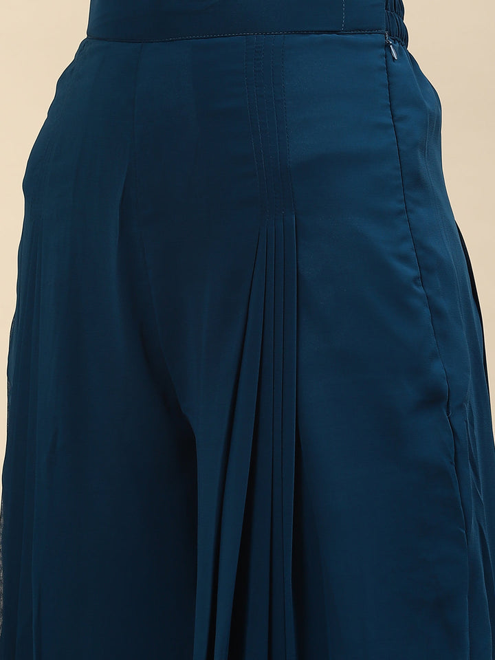 Sequin Embroidered Georgette Kurta With Palazzo &amp; Dupatta