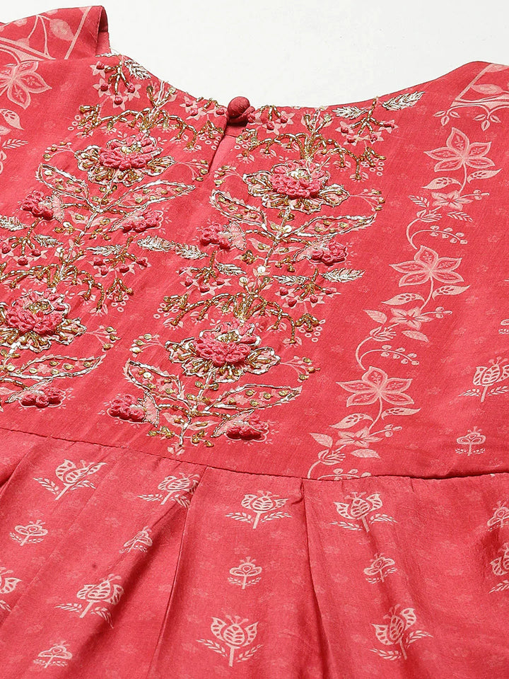 Printed With Yoke Embroidered Muslin Kurta