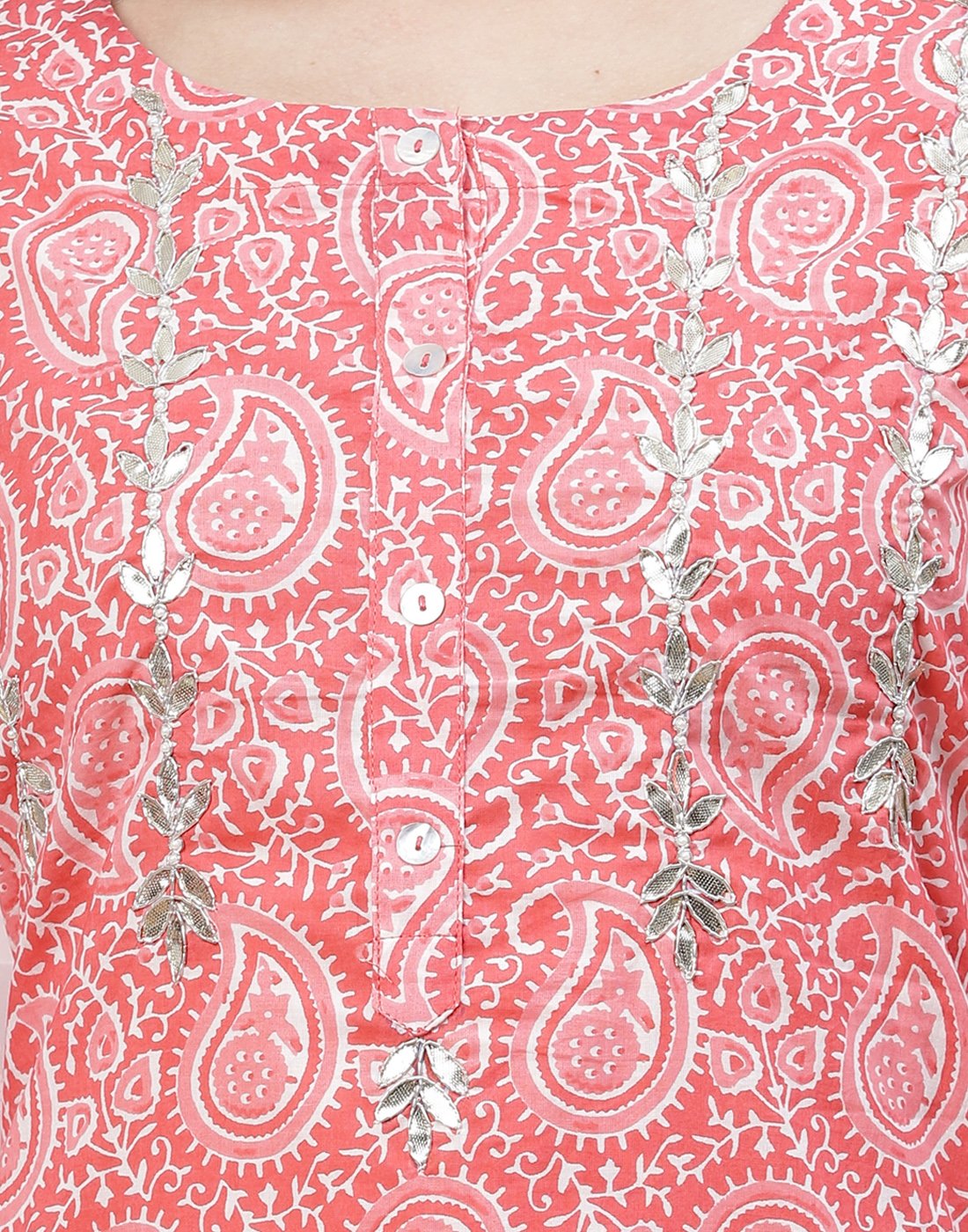 Printed Cotton Kurti Set with Gota Work