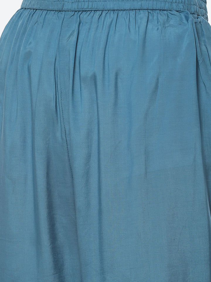 Mirror Work &amp; Printed Muslin Kurta With Pant &amp; Chiffon Dupatta
