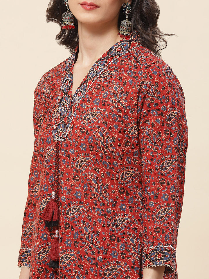 Paisley Printed Cotton Kurta With Pants